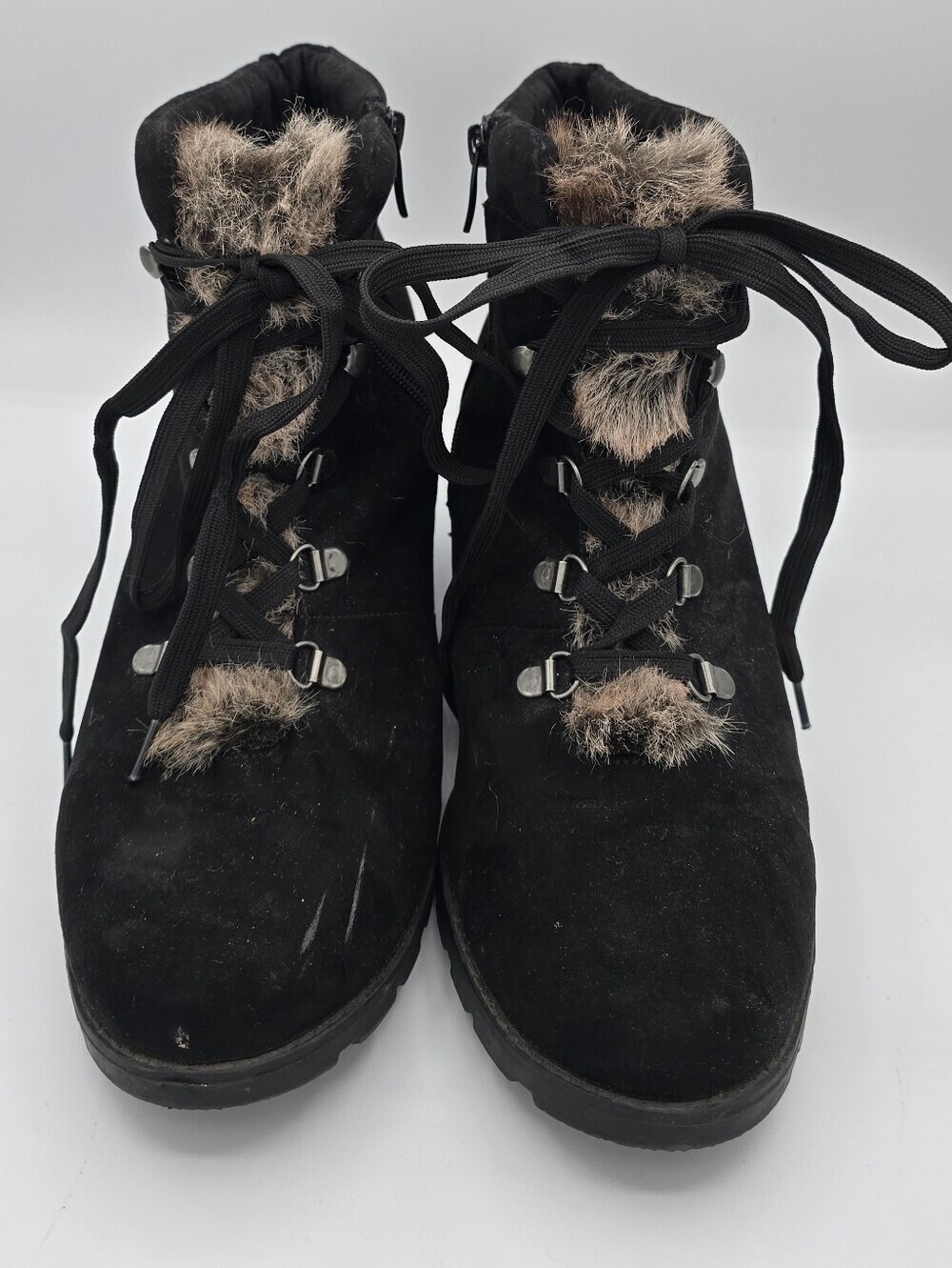 Torrid - Black Sherpa Faux-Fur Lace-Up Wedge Winter Boots